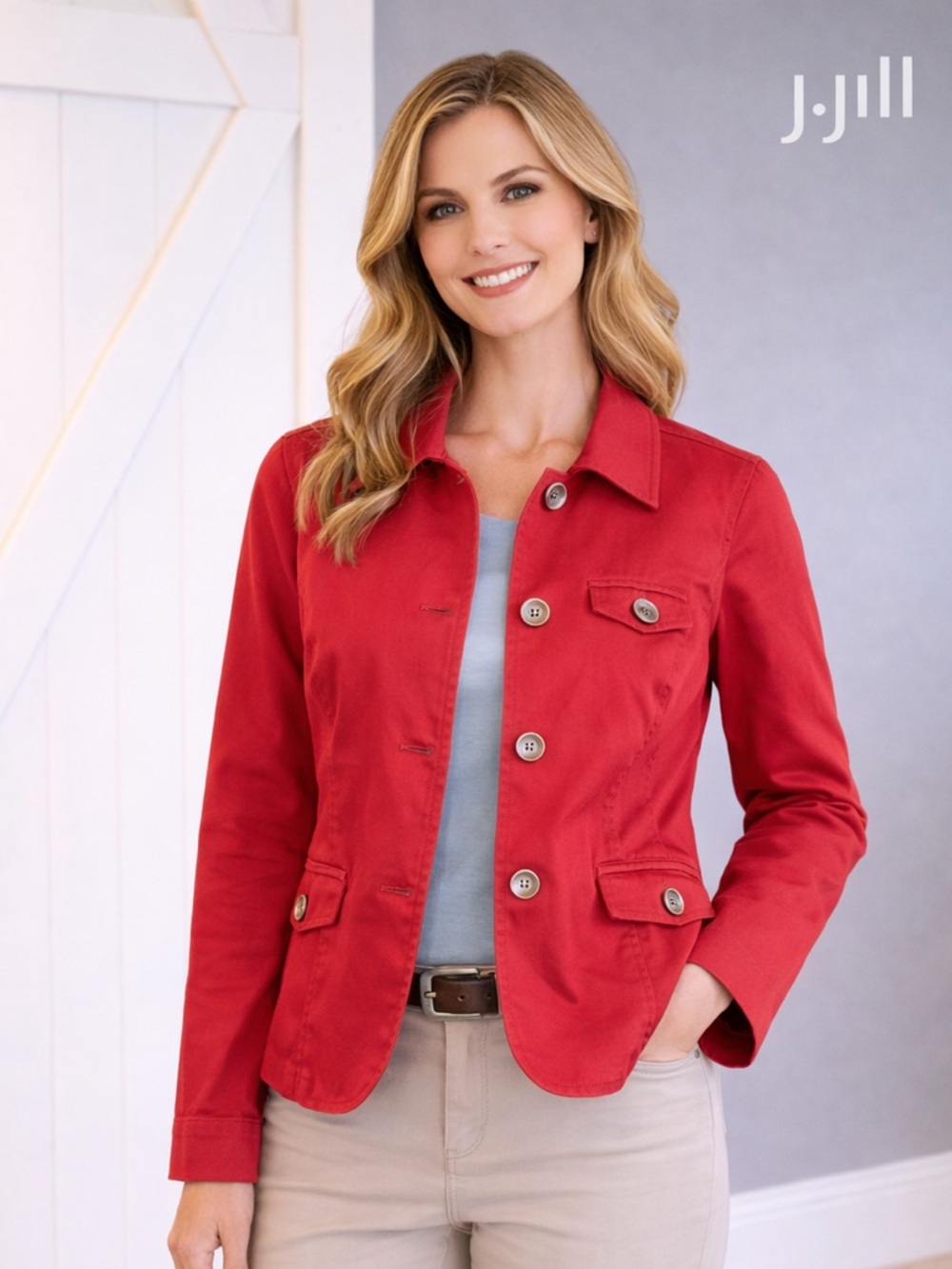 J. Jill Red Button-Front Utility Blazer
BB10